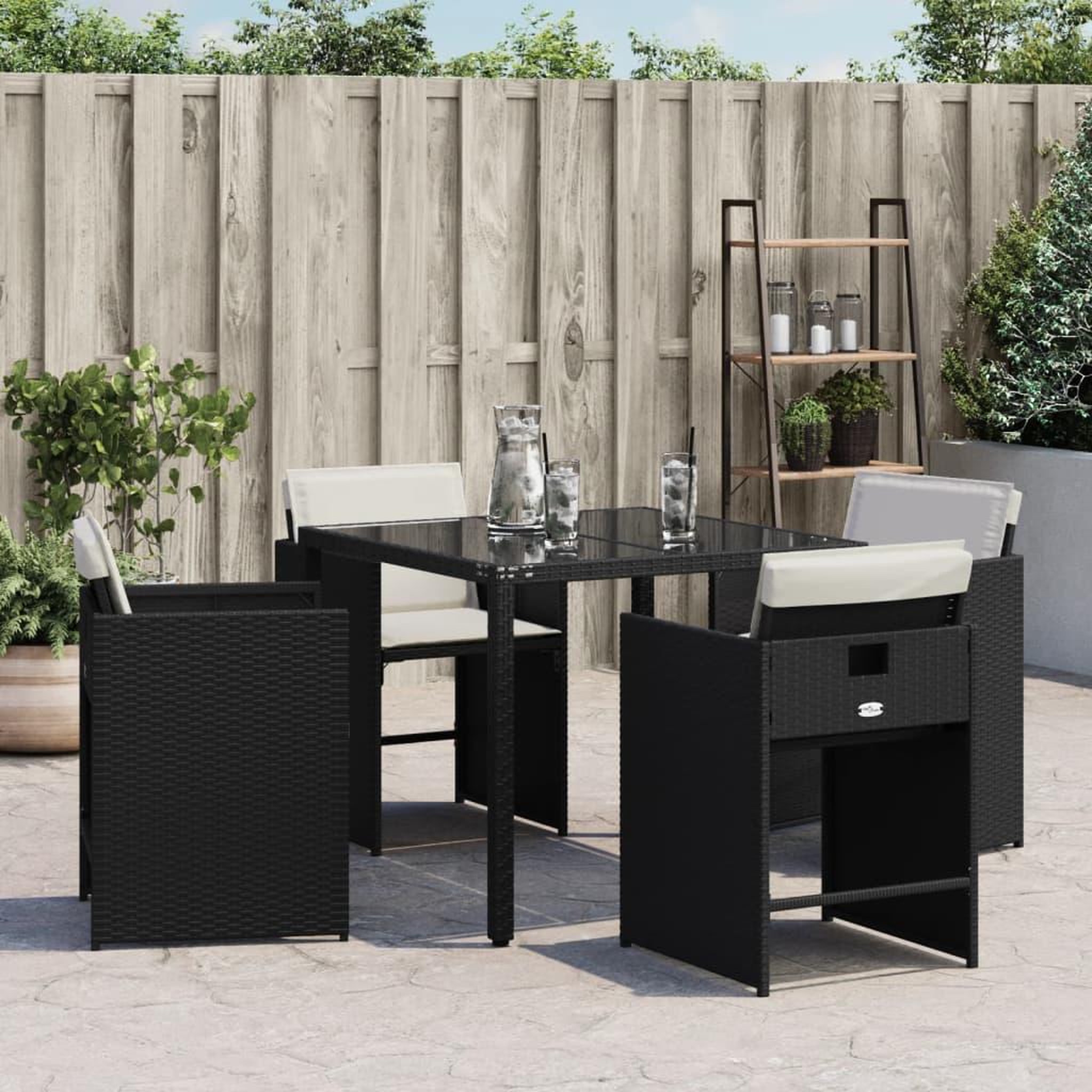 Voir la diapositive 3 : VIDAXL Chaises de jardin lot de 4 avec coussins noir resine tressee