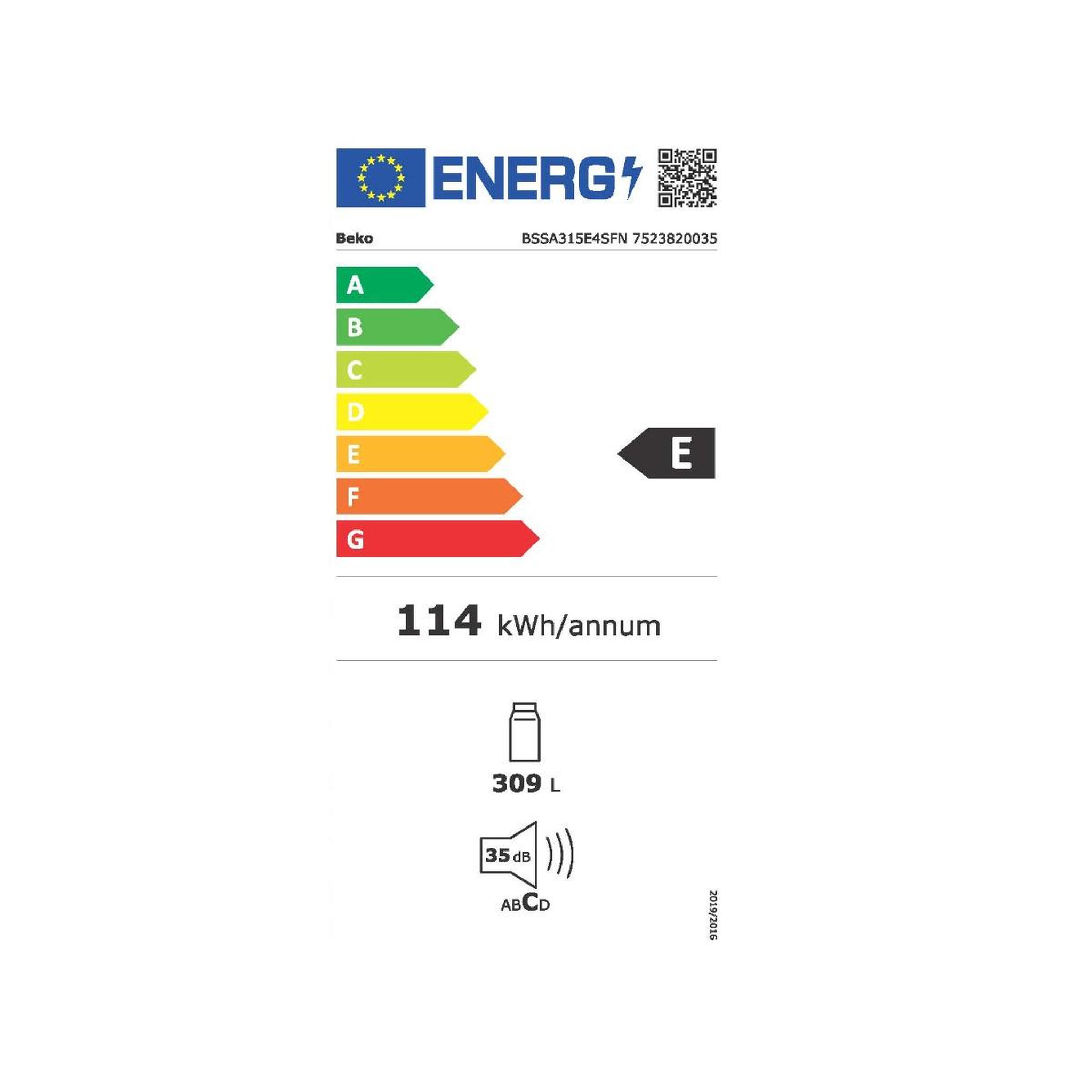 Voir la diapositive 2 : Beko Réfrigérateur 1 porte intégrable à glissière 309l - bssa315e4sfn