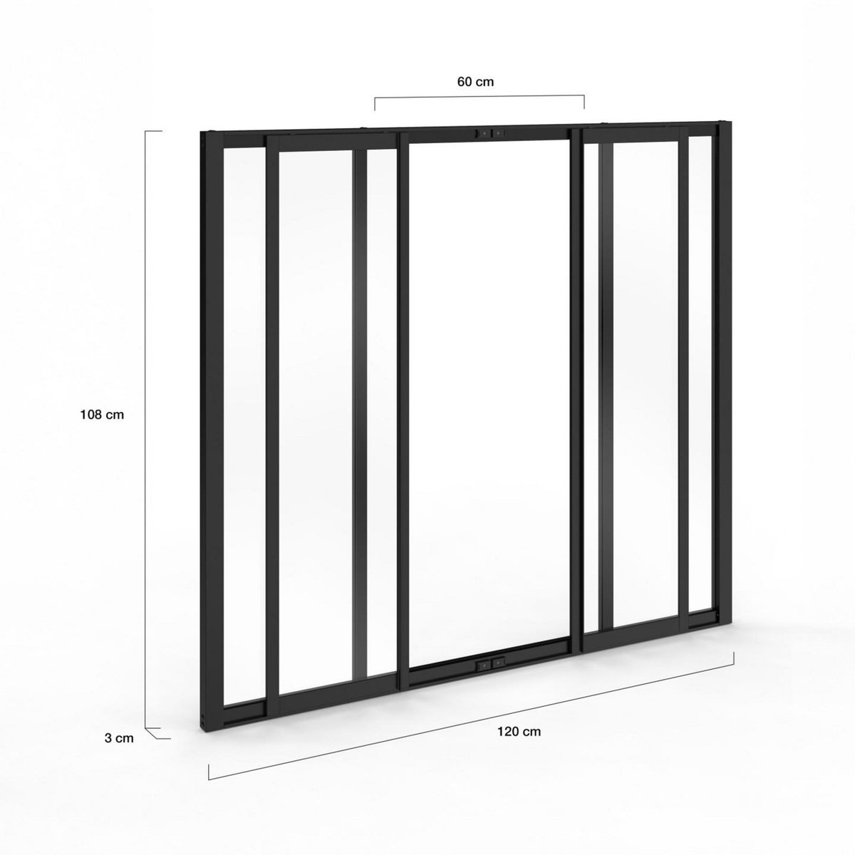 ID MARKET Verrière atelier coulissante 4 vitrages L. 120 x H.108 cm en métal noir et verre trempé