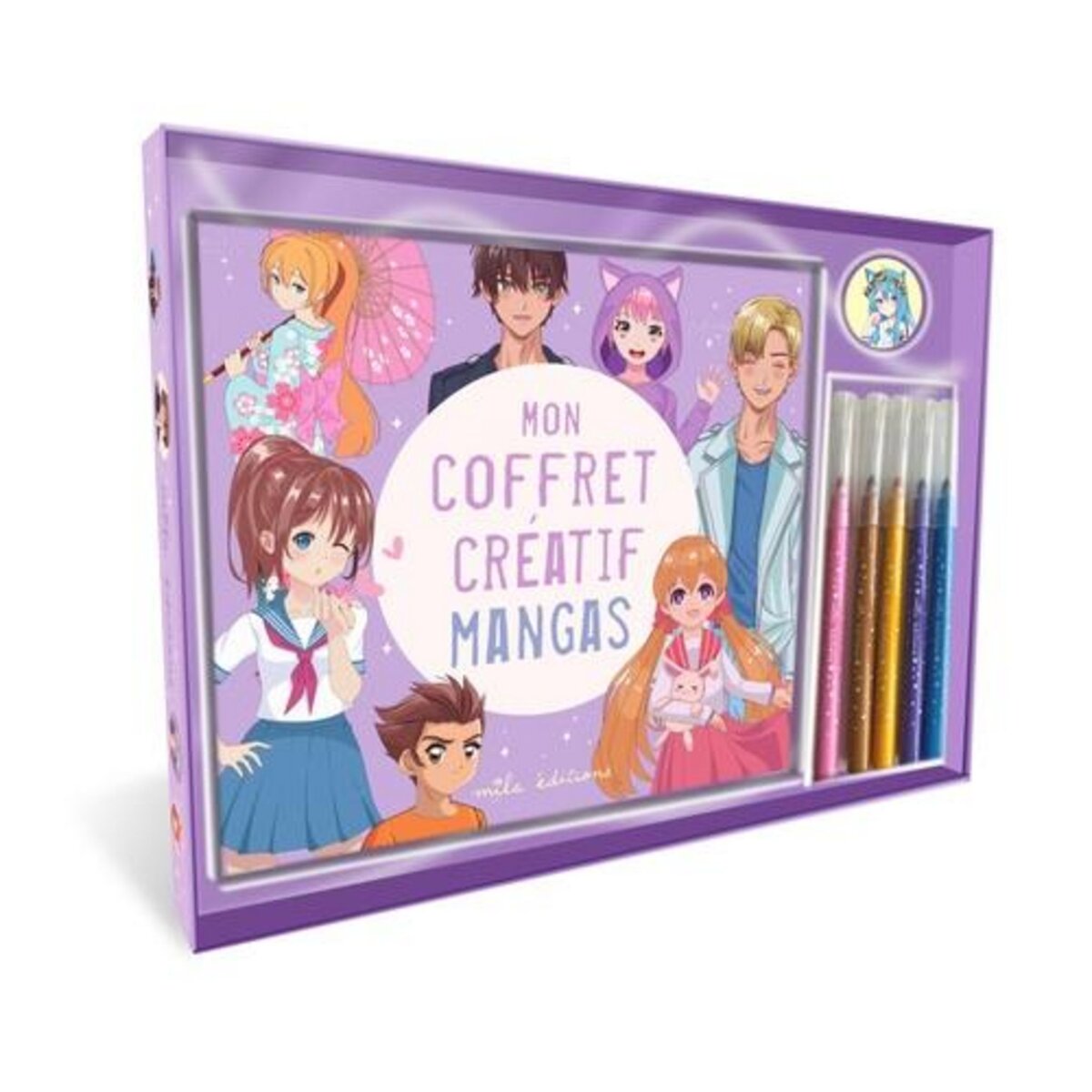 MON COFFRET CREATIF MANGAS. AVEC UN LIVRE DE COLORIAGE, 5 FEUTRES ET 15 STICKERS, Mila Editions