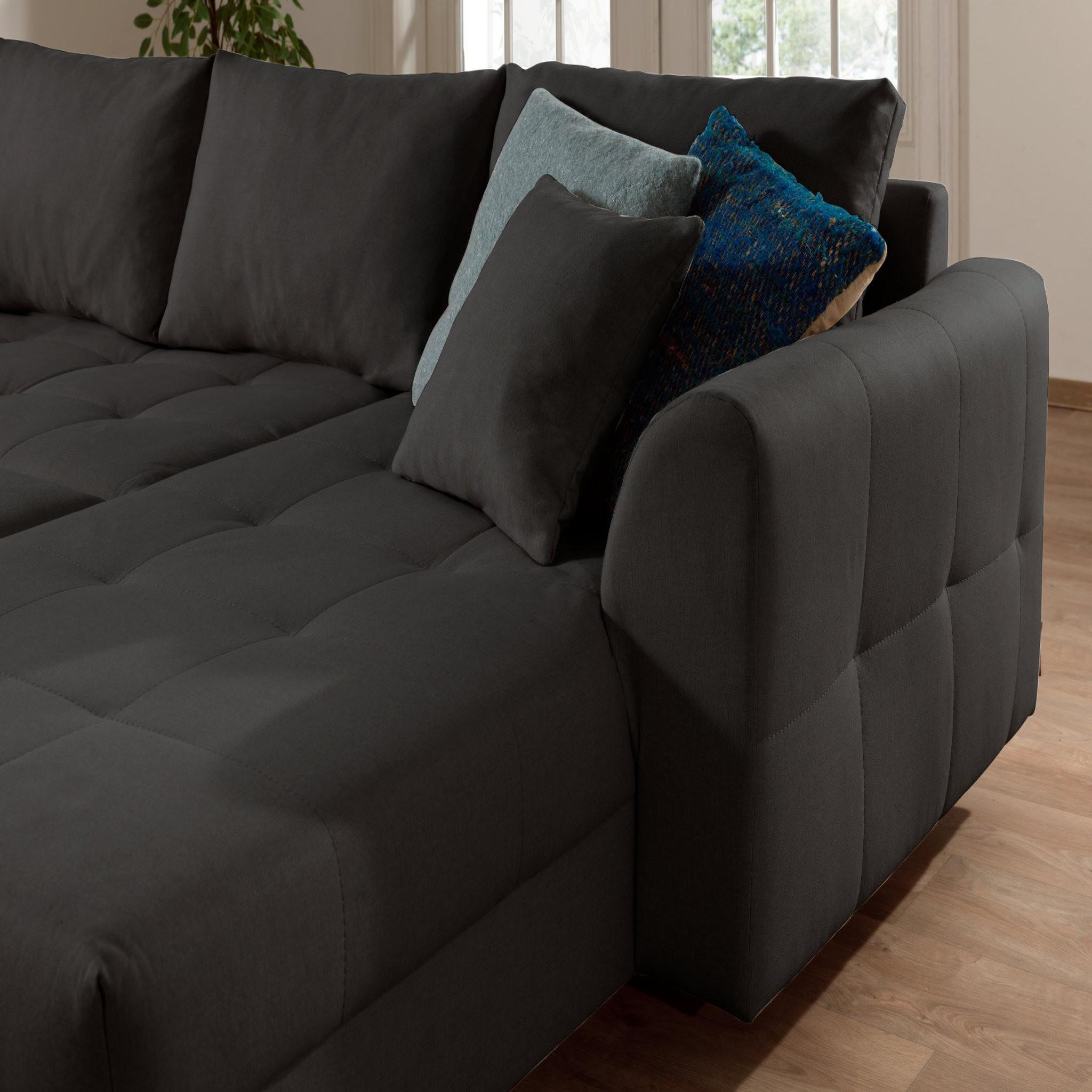 Voir la diapositive 5 : LISA DESIGN Rune - canapé panoramique avec pouf d'appoint - 7 places - style scandinave - gauche
