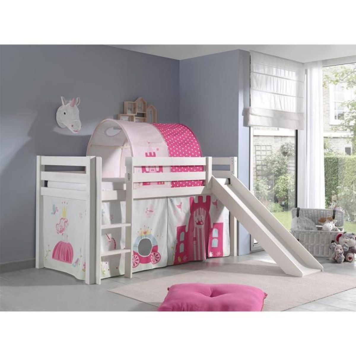 Paris Prix Pack - Lit Enfant, Toboggan, Tente & Tunnel  Pino Princesse  Blanc