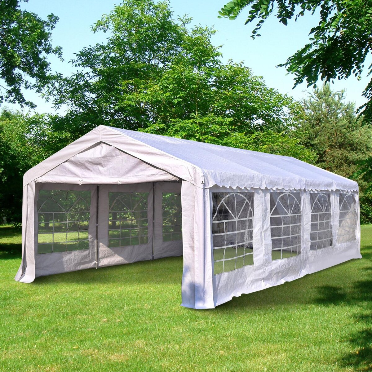 OUTSUNNY Tente barnum tonnelle de réception 798L x 392l x 280H cm polyéthylène imperméable 8 fenêtres et acier galvanisé robuste blanc