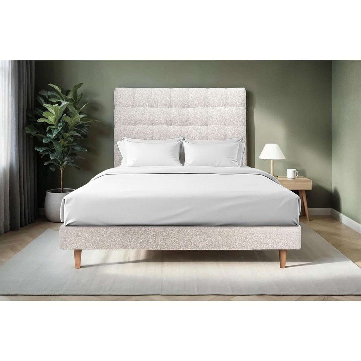 Sommeil de Plomb Lit avec tête de lit capitonnée bouclette et sommier kit - Hauteur totale : 29cm