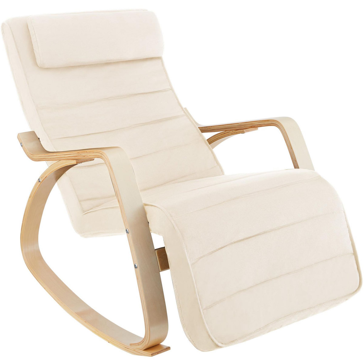 tectake Fauteuil à bascule Avec des accoudoirs, cadre en bois de bouleau beige