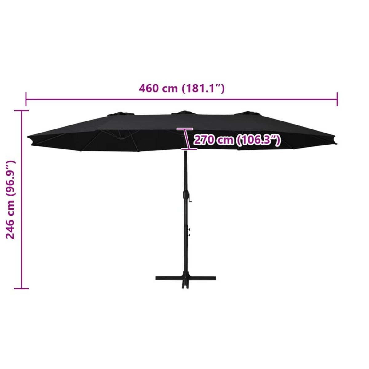 VIDAXL Parasol d'exterieur et poteau en aluminium 460x270 cm Noir