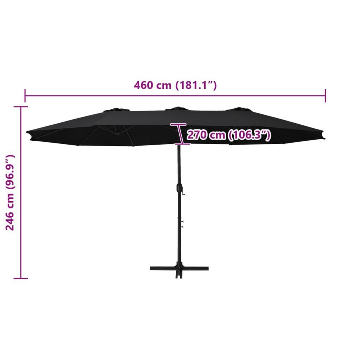 VIDAXL Parasol d'exterieur et poteau en aluminium 460x270 cm Noir