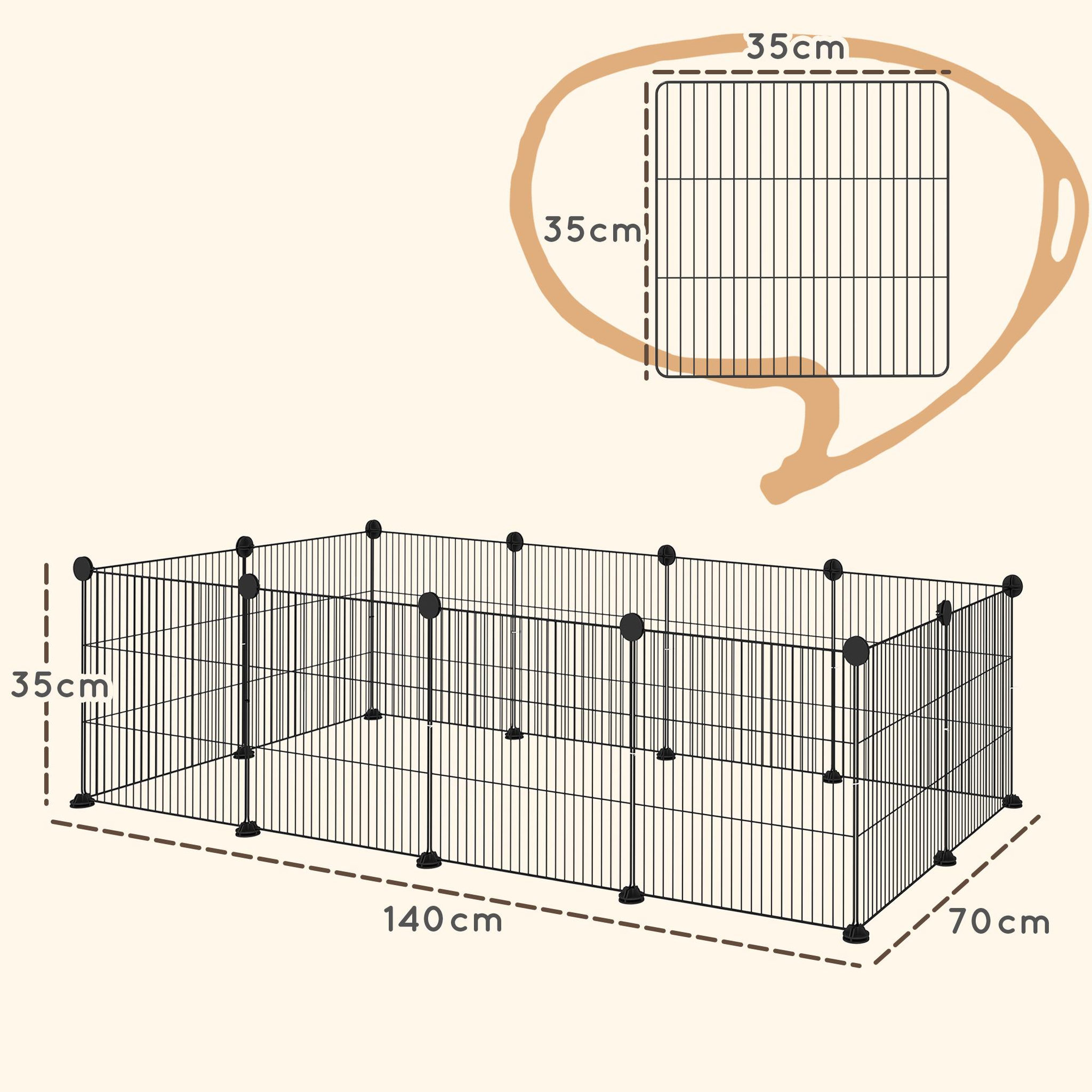 Voir la diapositive 3 : PAWHUT Cage parc enclos animaux domestiques l 140 x l 70 x h 35 cm bords arrondis fil métallique noir