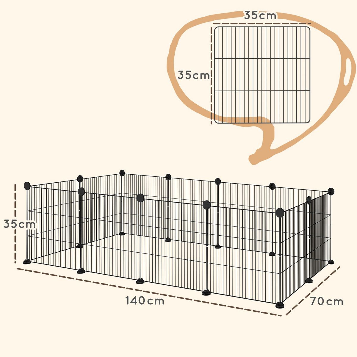 PAWHUT Cage parc enclos animaux domestiques L 140 x l 70 x H 35 cm bords arrondis fil métallique noir