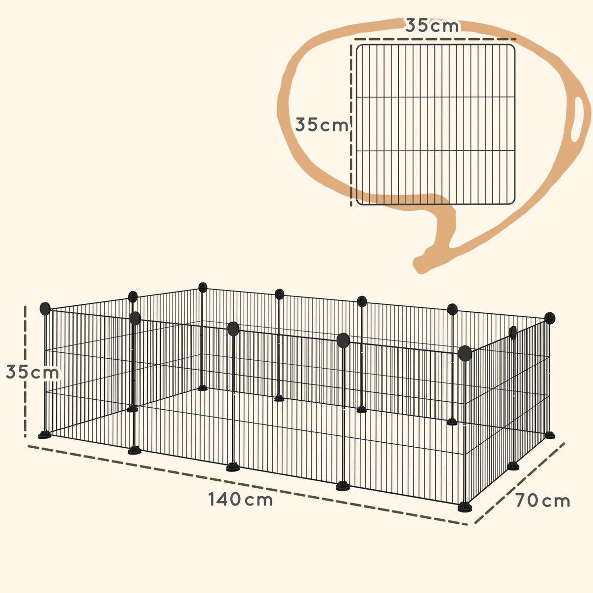 PAWHUT Cage parc enclos animaux domestiques L 140 x l 70 x H 35 cm bords arrondis fil métallique noir