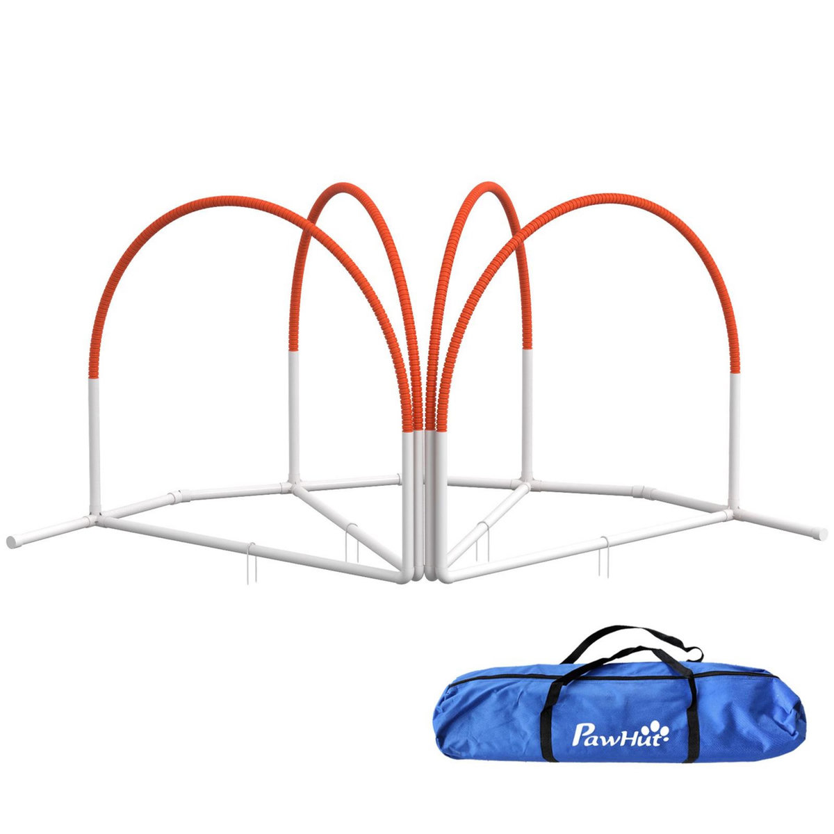 PAWHUT Kit d'agilité pour chien 4 pièces - hooper agility - arceaux entrainement, obstacle, sac de transport inclus - orange