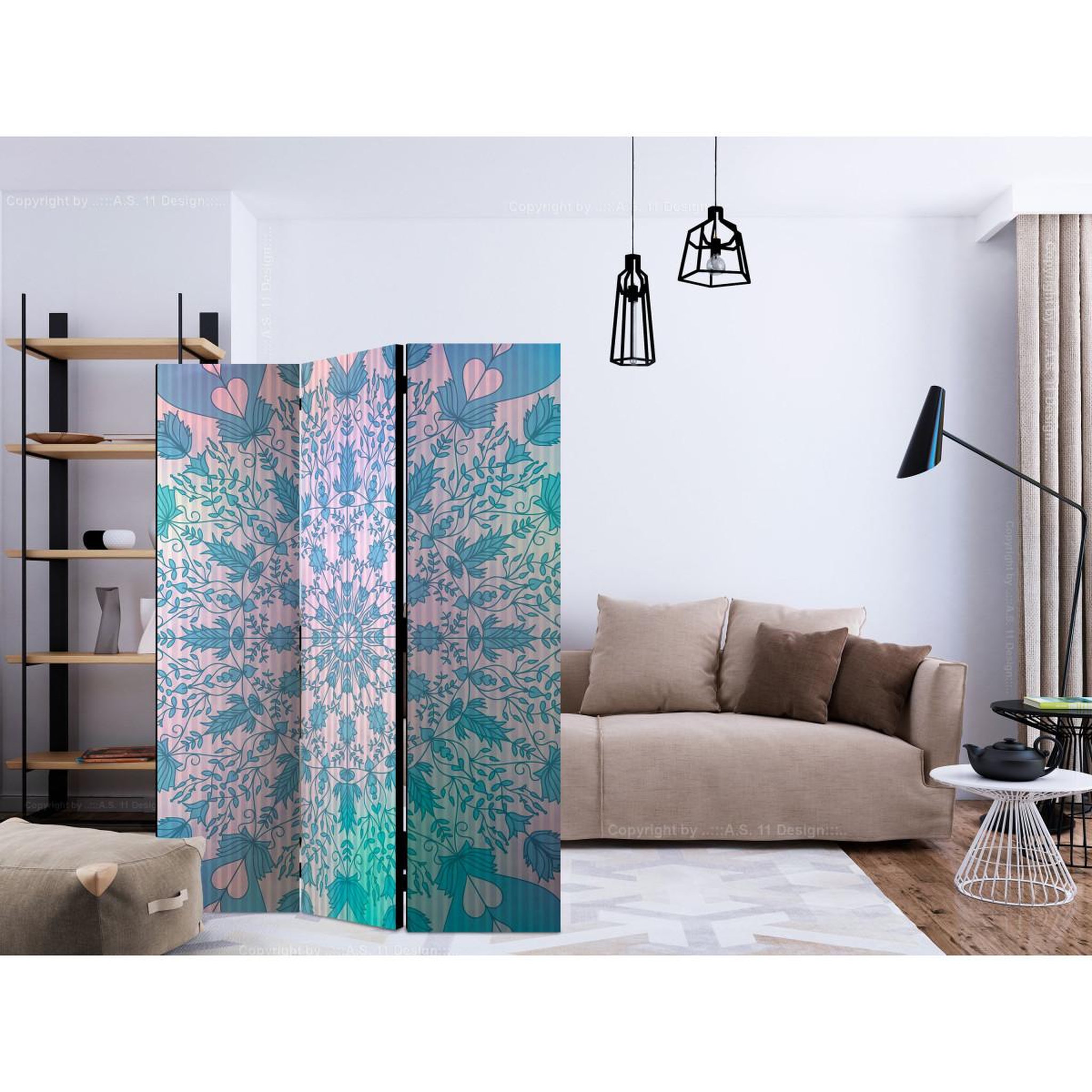 Voir la diapositive 2 : Paris Prix Paravent 3 volets  girly mandala blue  135x172cm