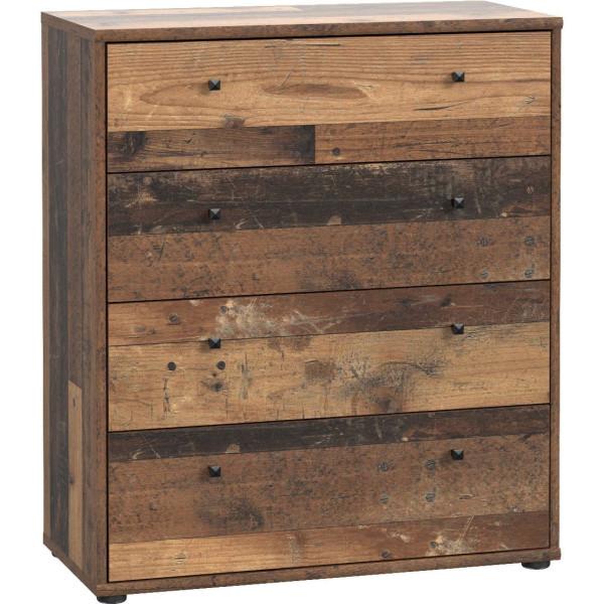 MARKET24 Commode - TEMPRA - 4 tiroirs - Vieux bois - 73,7 x 34,8 x 85,5 cm