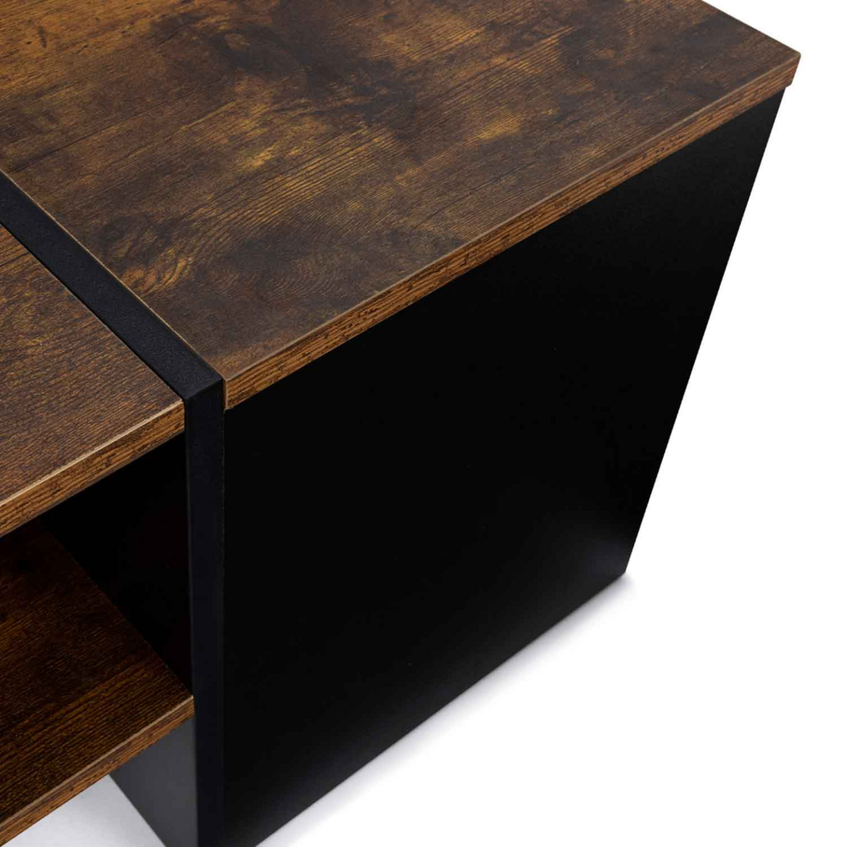 ID MARKET Table basse bar contemporaine rectangulaire IZIA avec coffre bois effet vieilli et noir