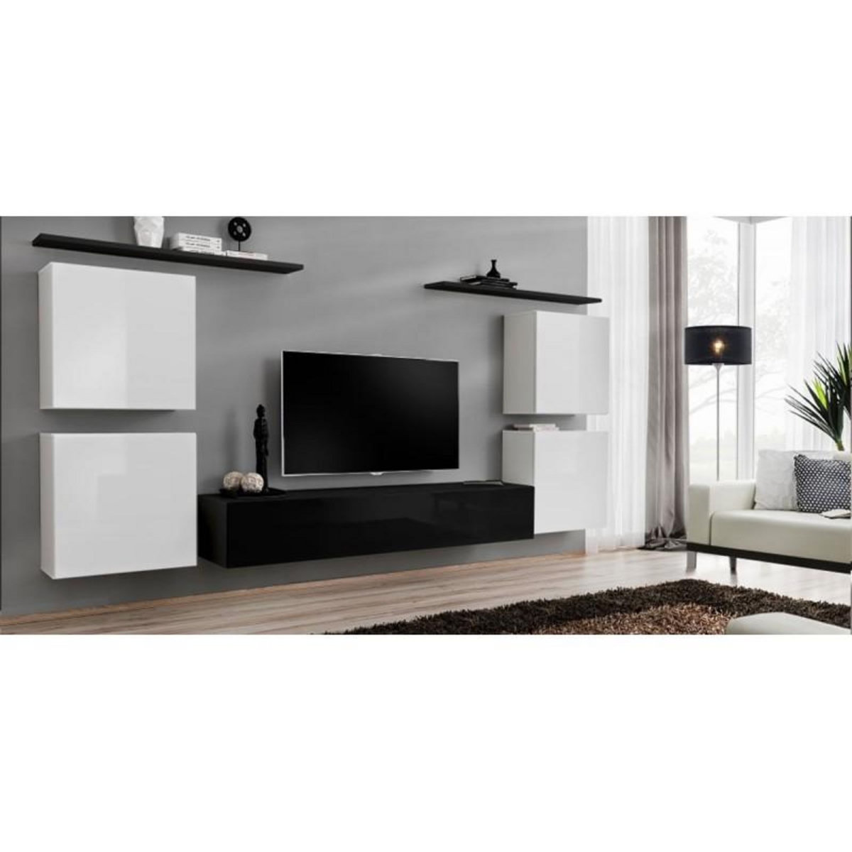 Paris Prix Meuble TV Mural Design  Switch IV  320cm Blanc & Noir