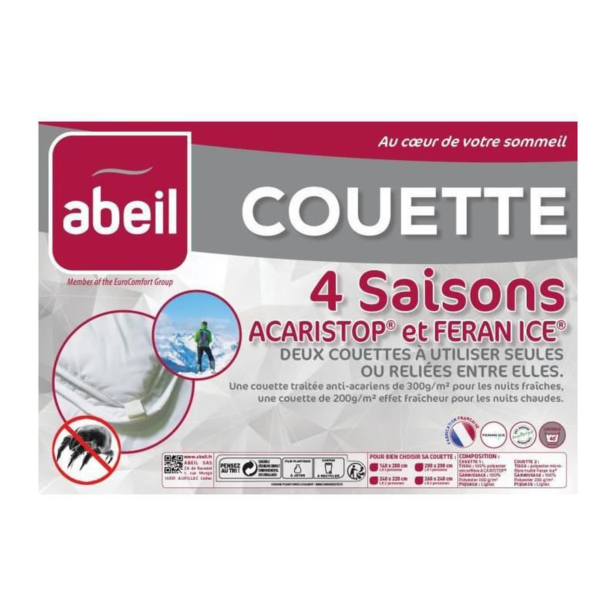 Voir la diapositive 4 : ABEIL ABEIL Couette 4 Saisons ANTI-ACARIENS 240x260cm
