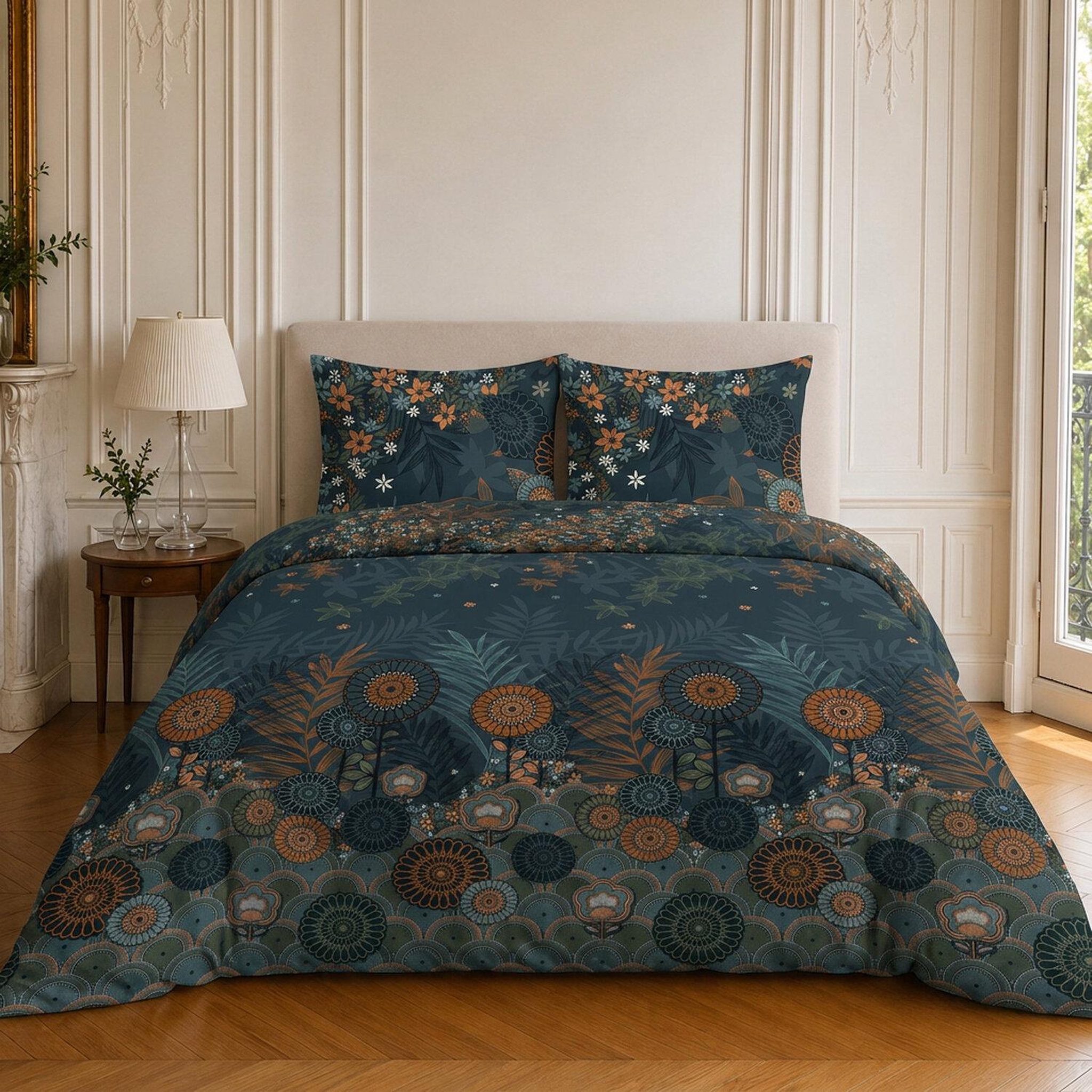 Home collection Parure housse de couette imprimée 100% microfibre - flower night - 220x240 cm
