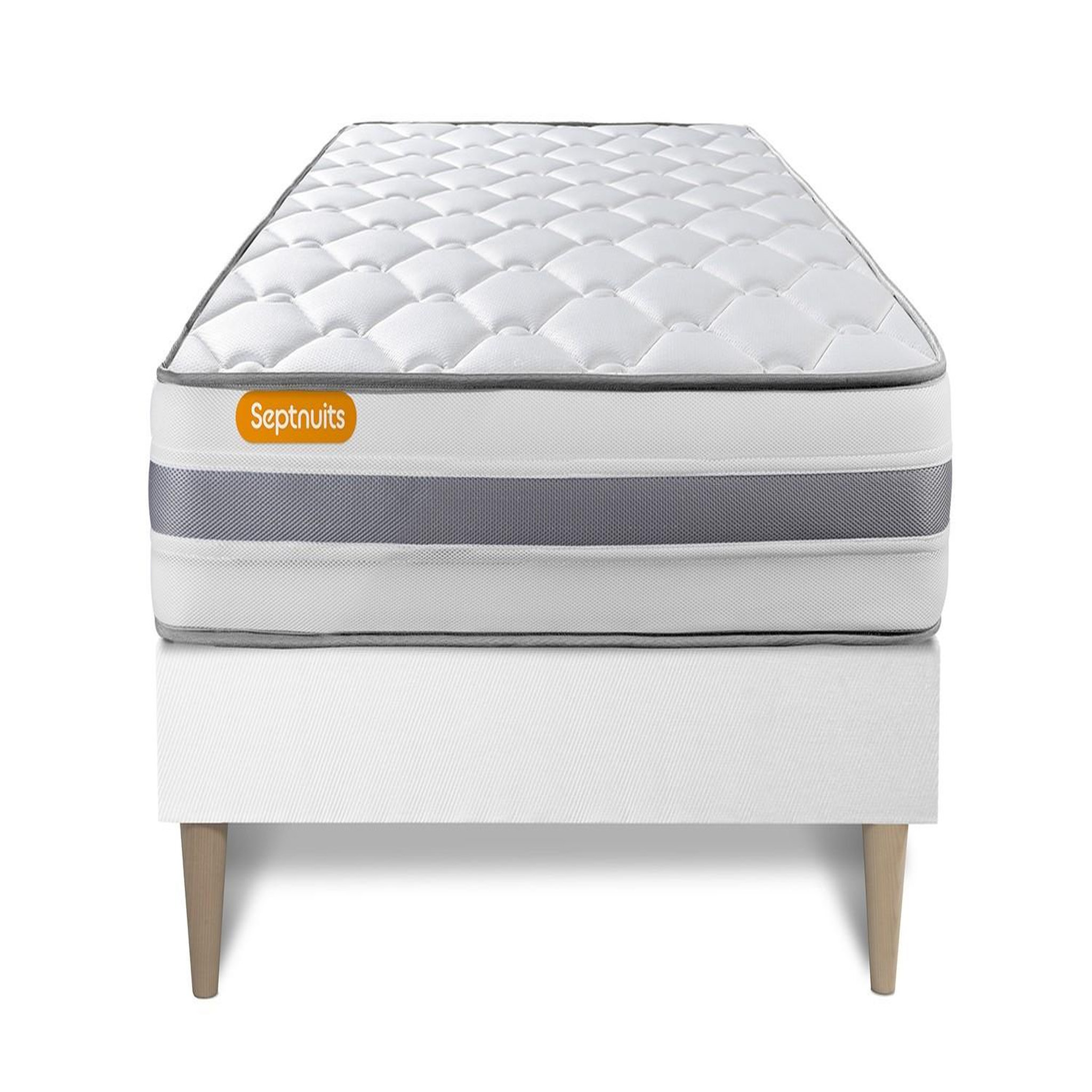 SEPTNUITS Matelas + sommier kit blanc Memo Spring Ressorts ensachés MAXI épaisseur. Coloris disponibles : Blanc