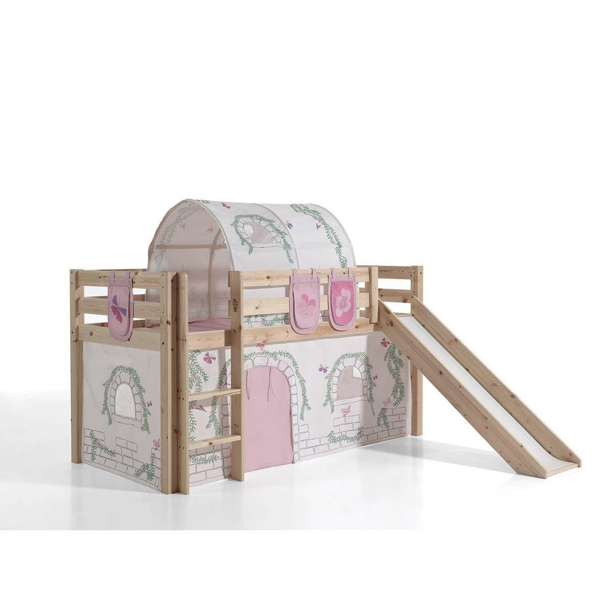 Voir la diapositive 4 : Paris Prix Pack - lit enfant toboggan, tente, tunnel & 3 pochettes  pino birdy  naturel