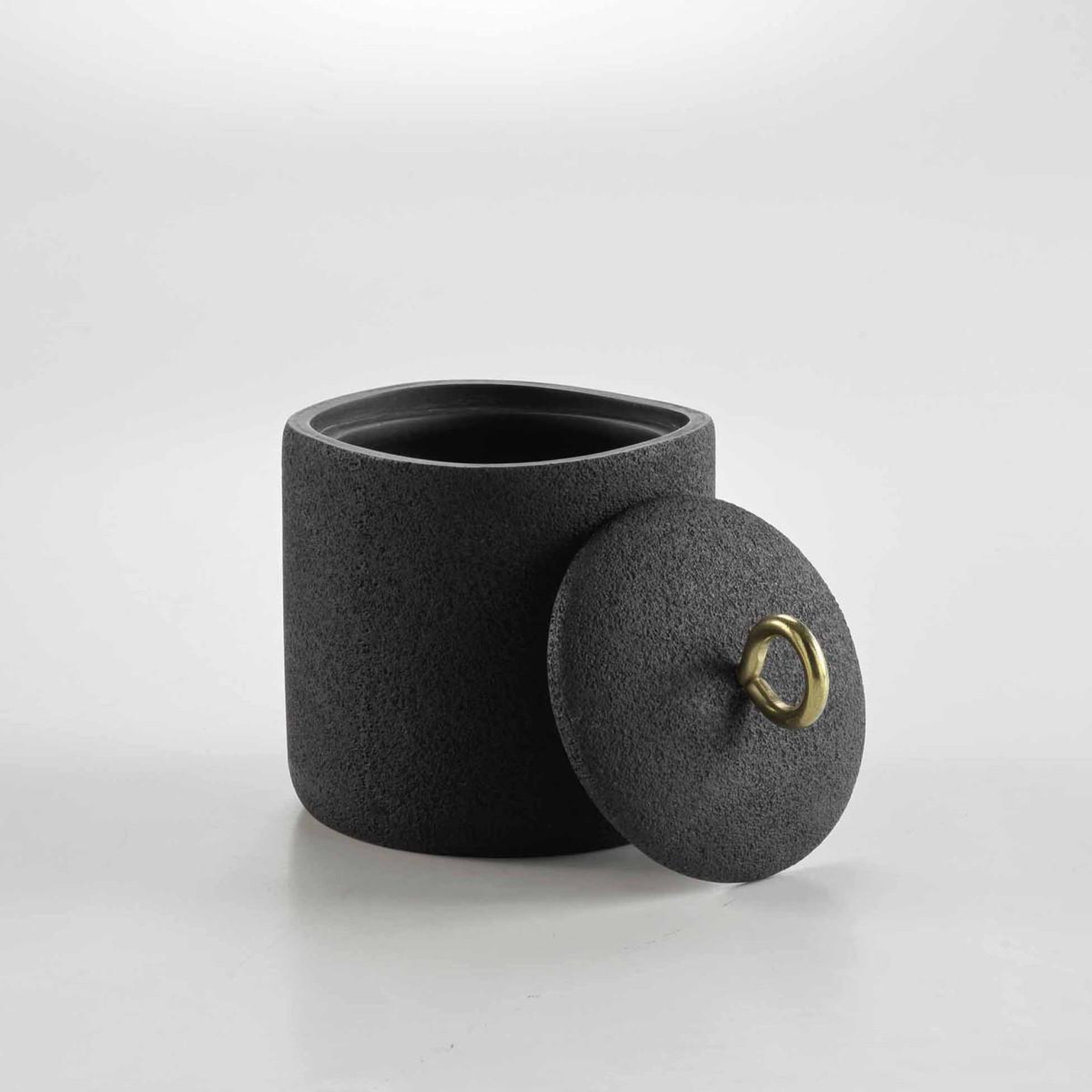 Voir la diapositive 3 : Douceur d'Intérieur Pot à cotons en résine  aquamarbre  13cm noir
