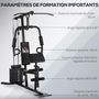 Voir la diapositive 6 : HOMCOM Station de musculation - entrainement complet - développé couché, butterfly, barre latissimus, curler, bande résistance - 9 contrepoids - acier noir