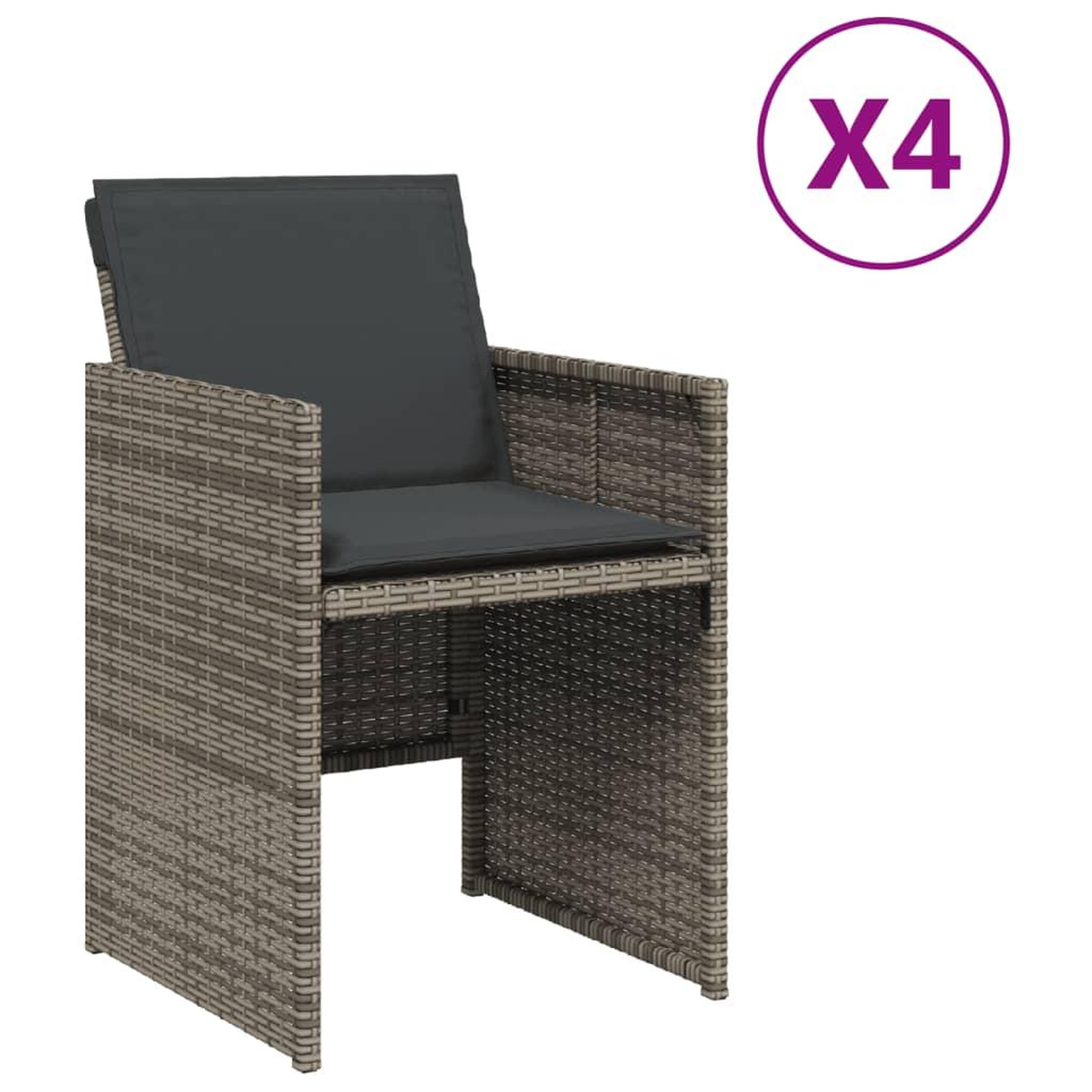 Voir la diapositive 2 : VIDAXL Chaises de jardin avec coussins lot de 4 gris resine tressee