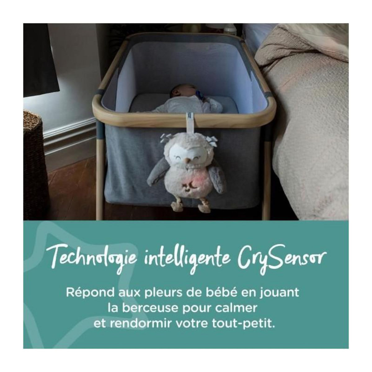 TOMMEE TIPPEE TOMME TIPPEE, Peluche veilleuse de luxe avec CrySensor, 6 sons apaisants, USB, lavable en machine, Ollie la Chouette