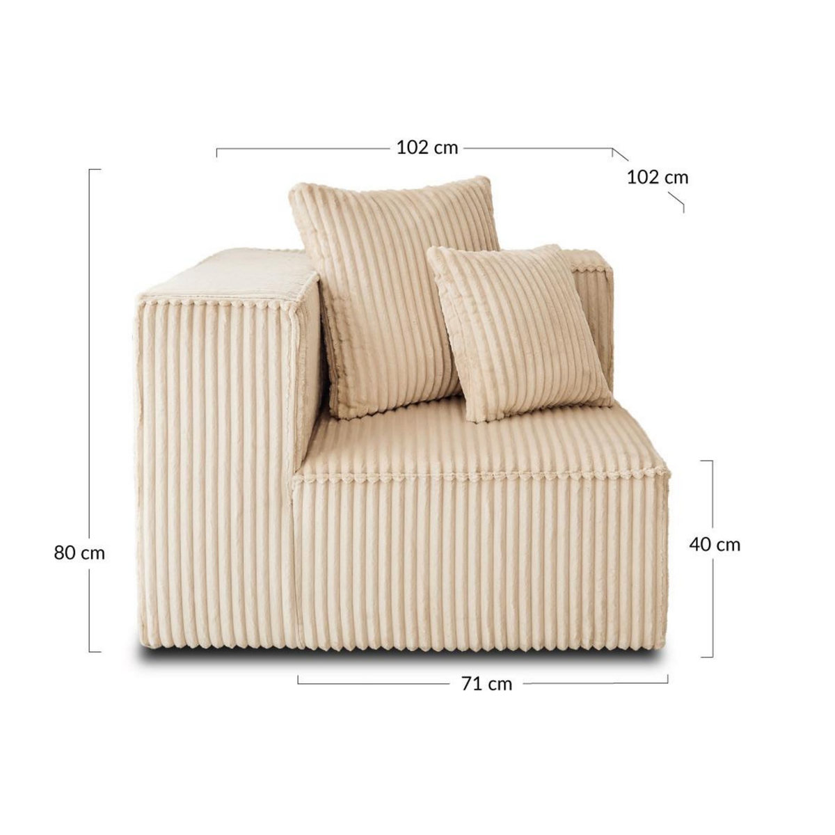 LISA DESIGN Colombine - module d'assise d'angle réversible - en velours côtelé grosses côtes