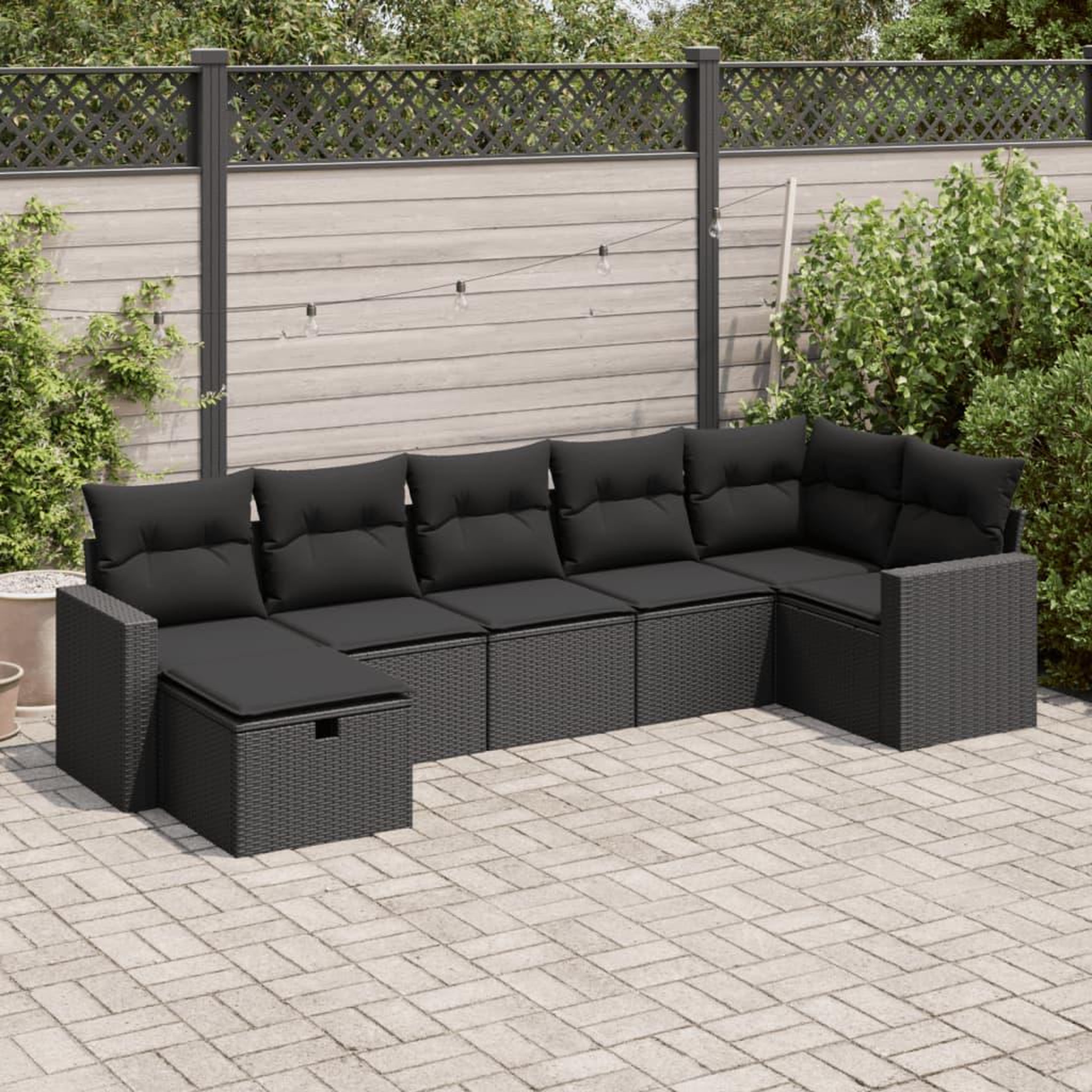 VIDAXL Salon de jardin 7 pcs avec coussins noir resine tressee