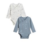 Petit Béguin Lot de 2 bodies bébé manches longues ouverture croisée Rêverie. Coloris disponibles : Bleu