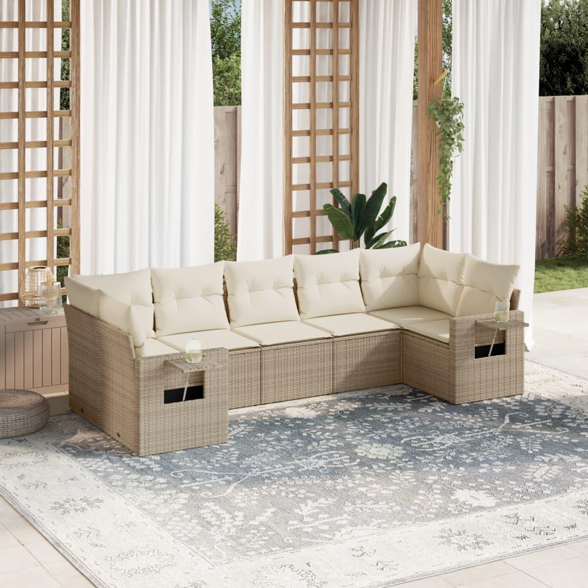 VIDAXL Salon de jardin avec coussins 7 pcs beige resine tressee