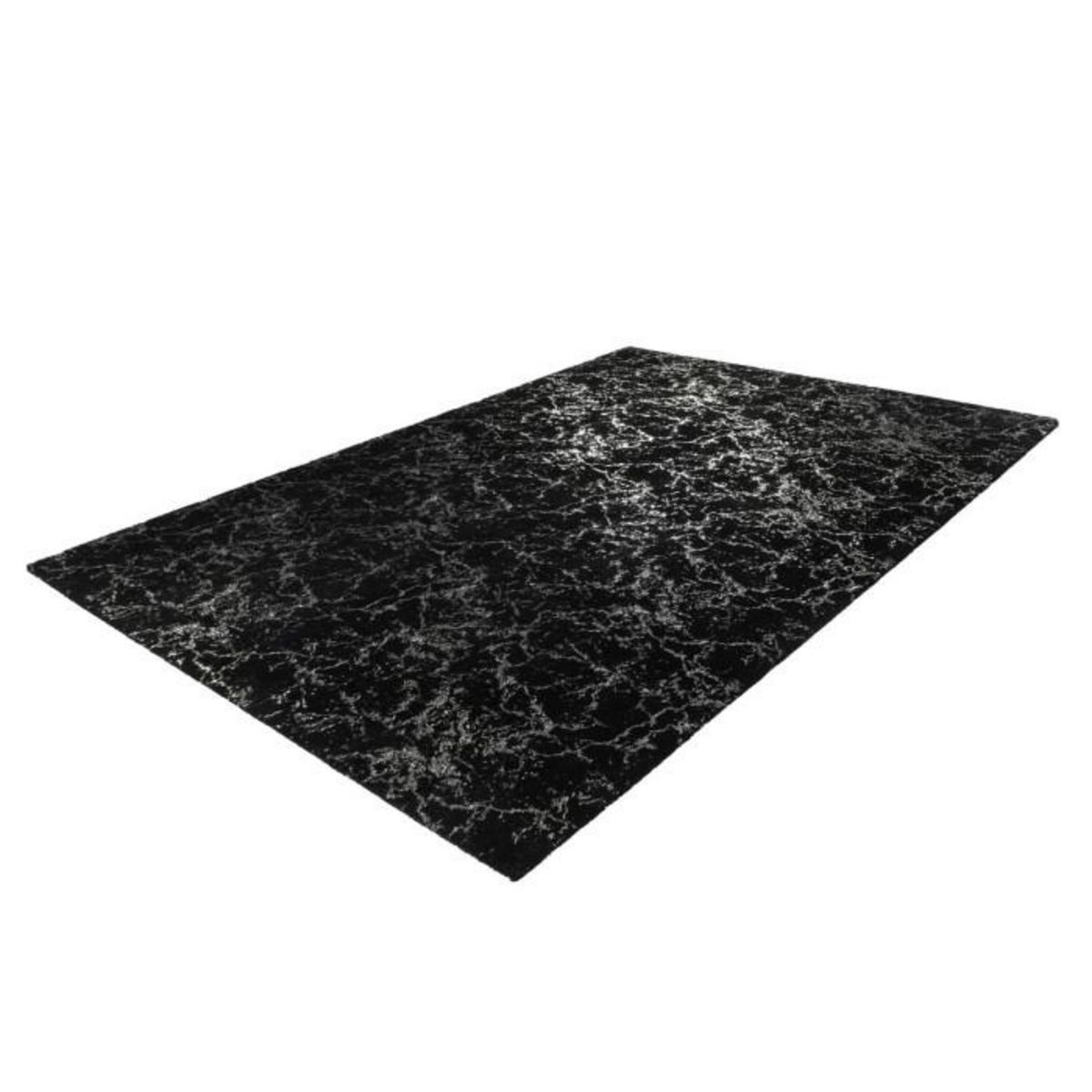 Paris Prix Tapis Marbré à Poils Longs  Bijou  Noir & Argent