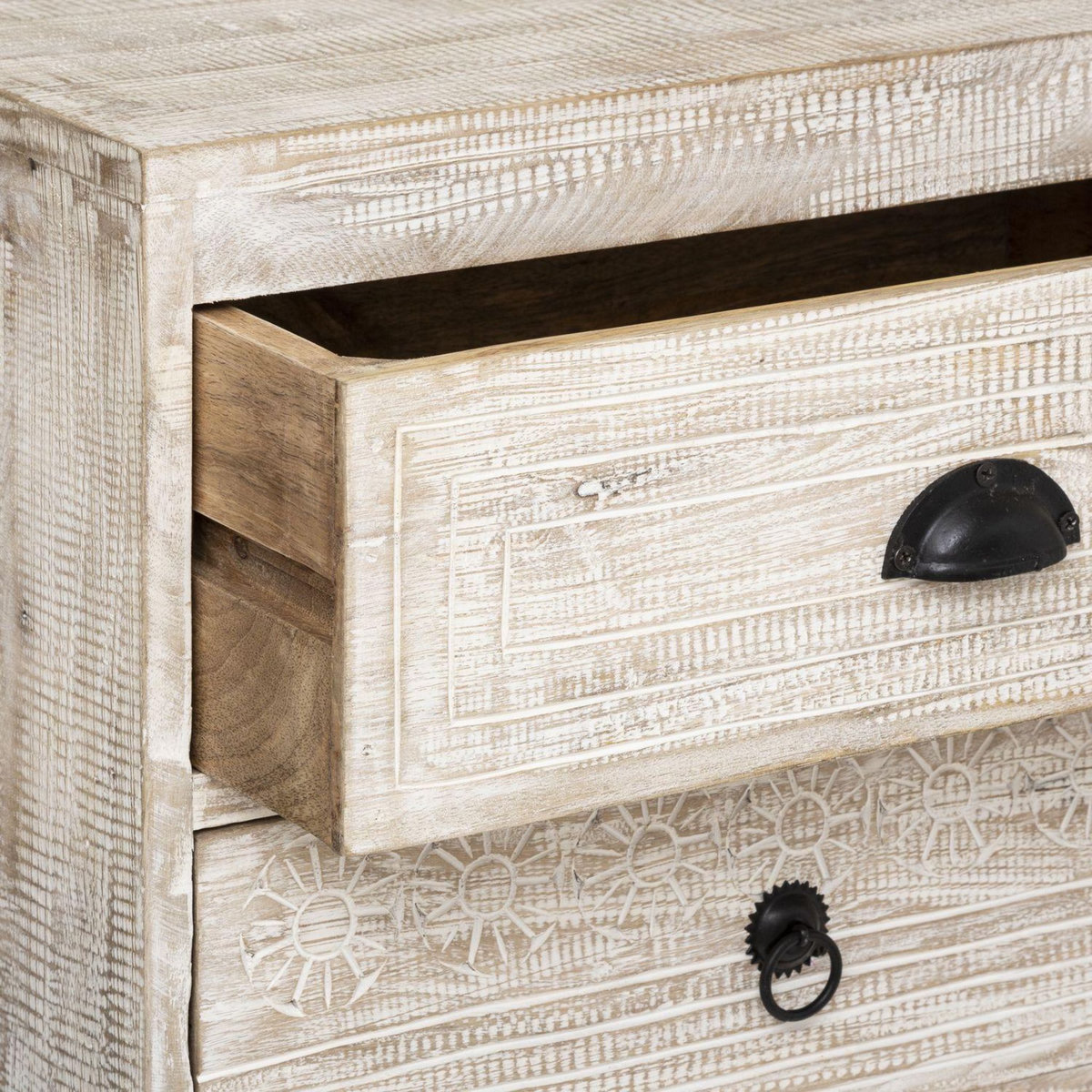 TOILINUX Lot de 2 Tables de chevet 3 tiroirs Ajay - Beige et noir