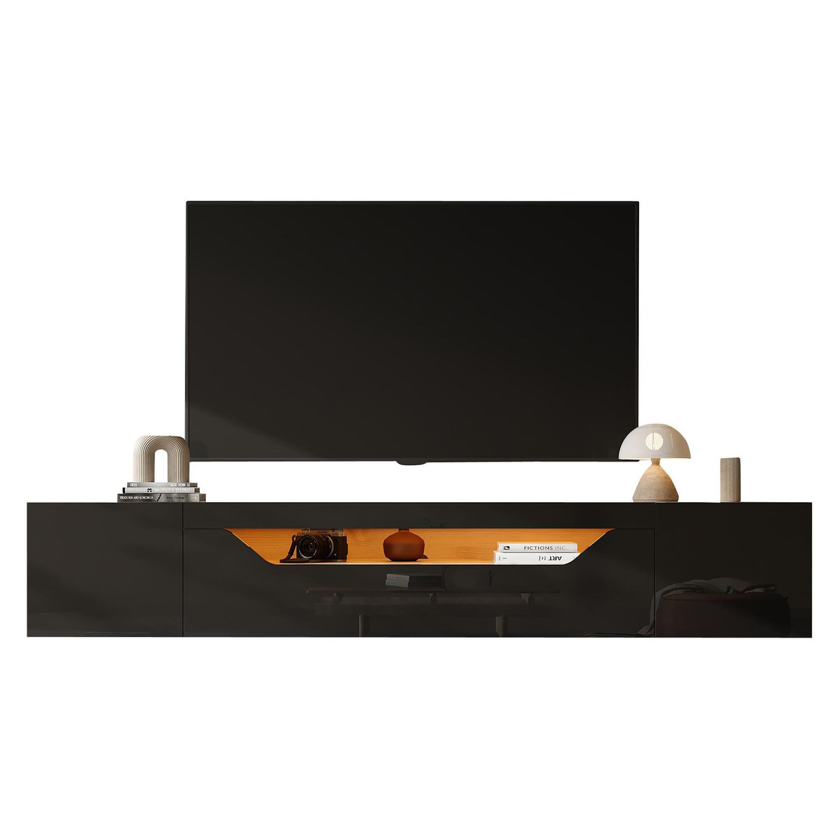 MERAX Meuble tv naturel+noir 180cm led panneau de particules