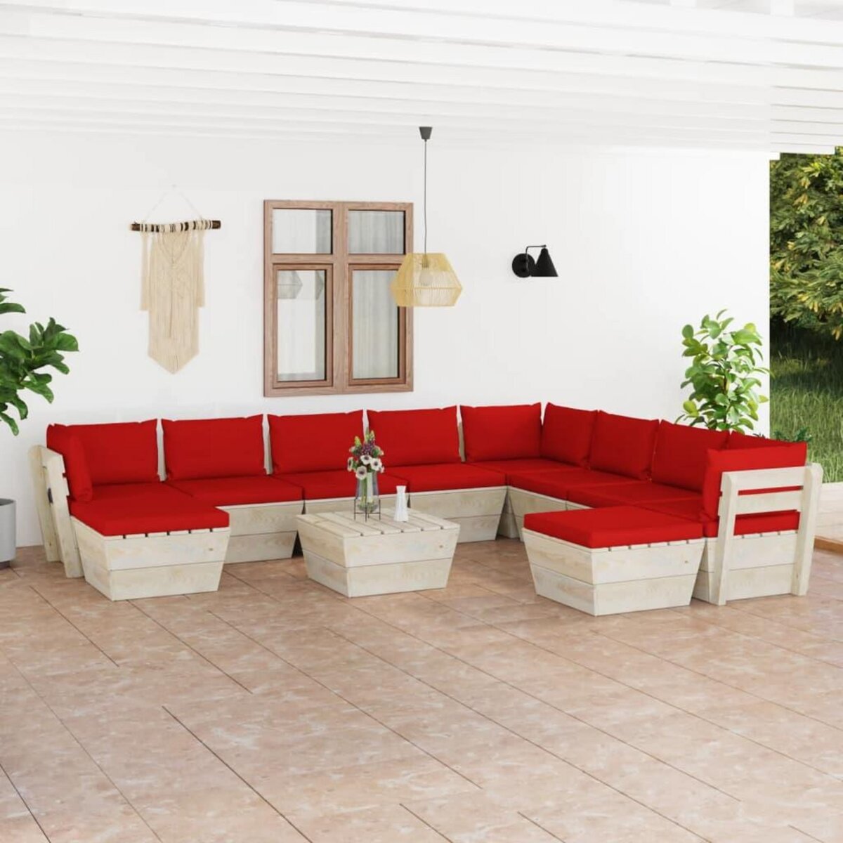 VIDAXL Salon de jardin palette 11 pcs avec coussins Epicea impregne