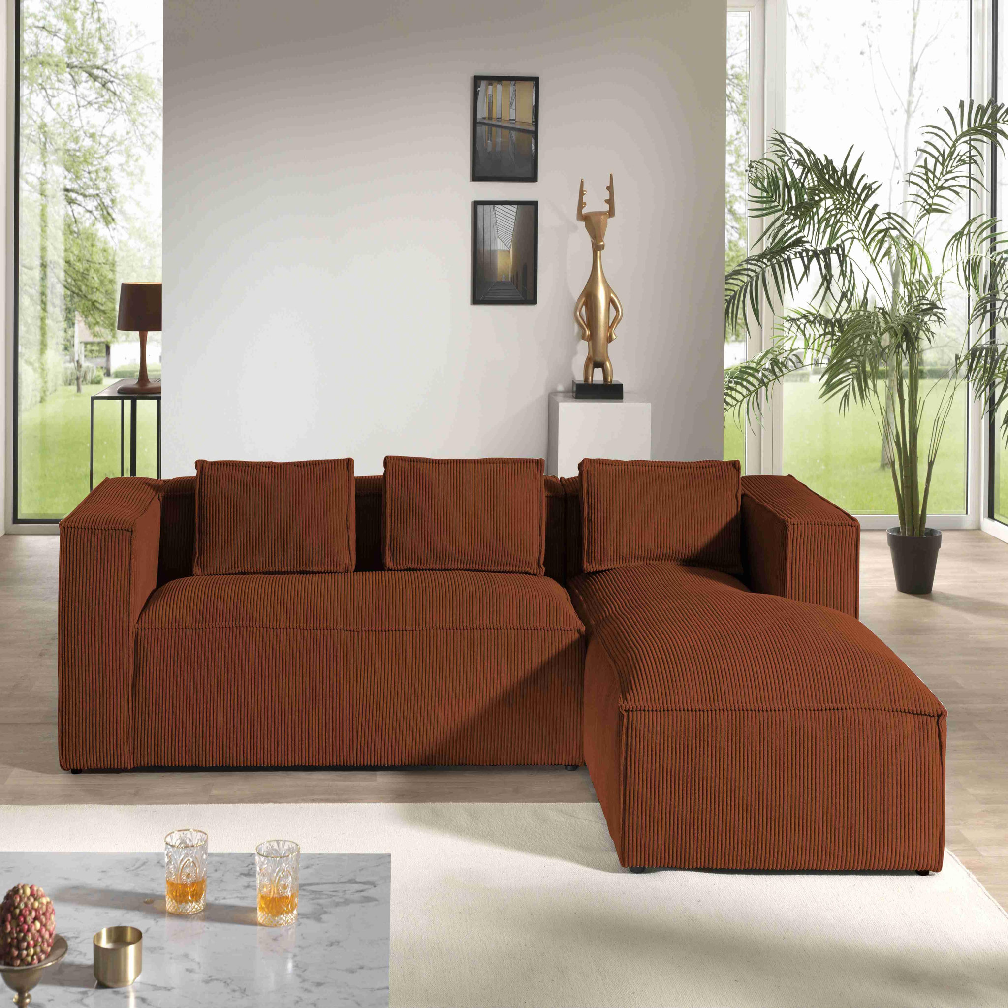 Voir la diapositive 5 : LISA DESIGN Stella - canapé d'angle - en velours côtelé - 4 places -style contemporain - droit