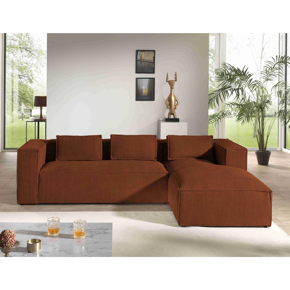 LISA DESIGN Stella - canapé d'angle - en velours côtelé - 4 places -style contemporain - droit