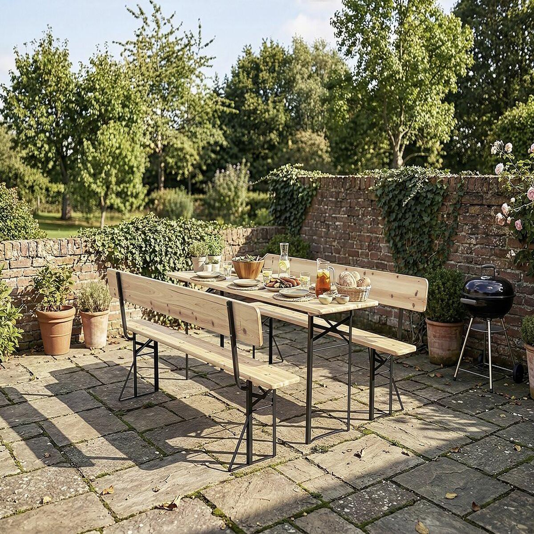 Voir la diapositive 2 : Habitat et Jardin Salon de jardin set brasserie en bois avec dossier  lisbonne  - 220 cm - marron