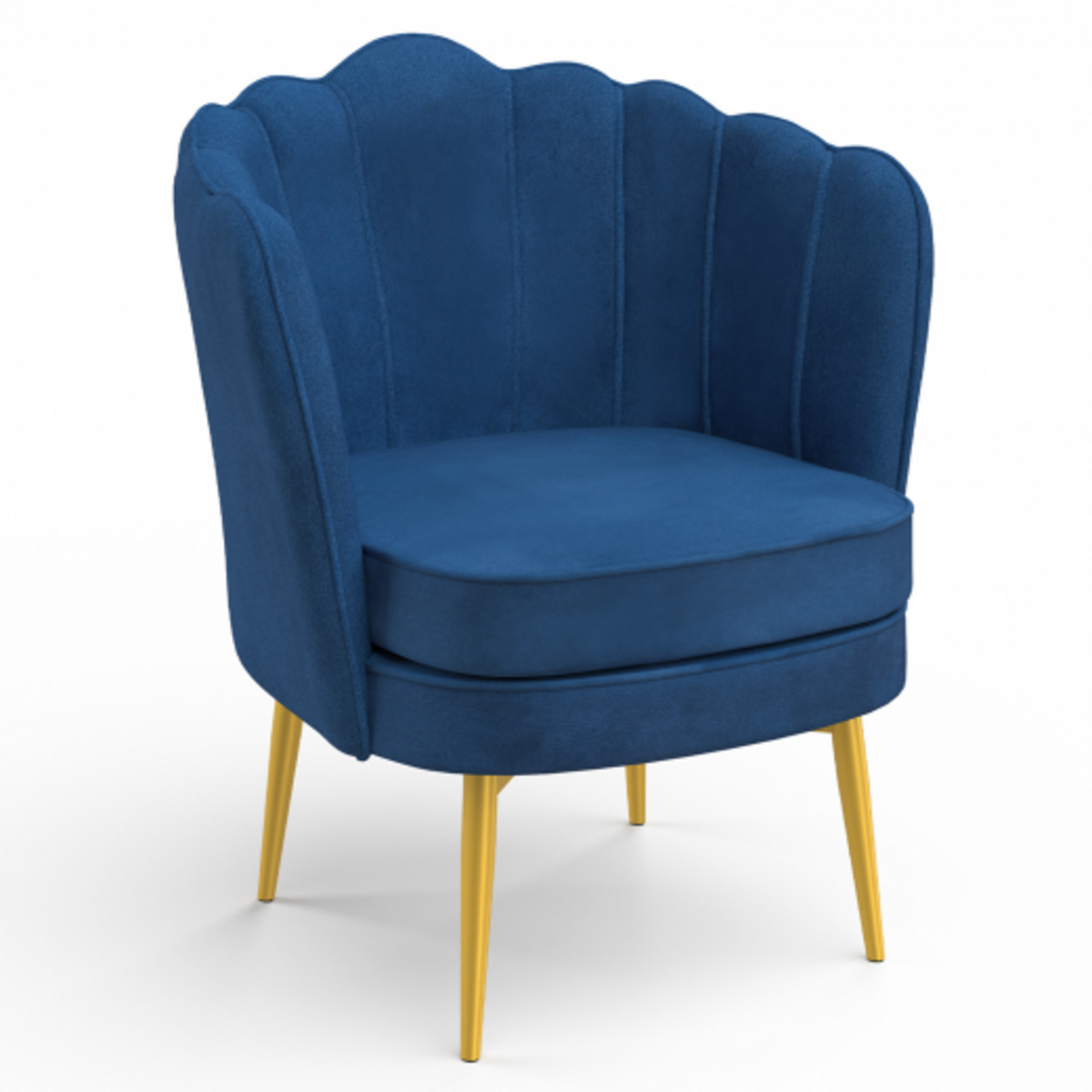 ID MARKET Fauteuil coquillage ADELLA bleu nuit en velours pieds dorés