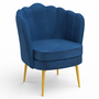 Voir la diapositive 1 : ID MARKET Fauteuil coquillage ADELLA bleu nuit en velours pieds dorés