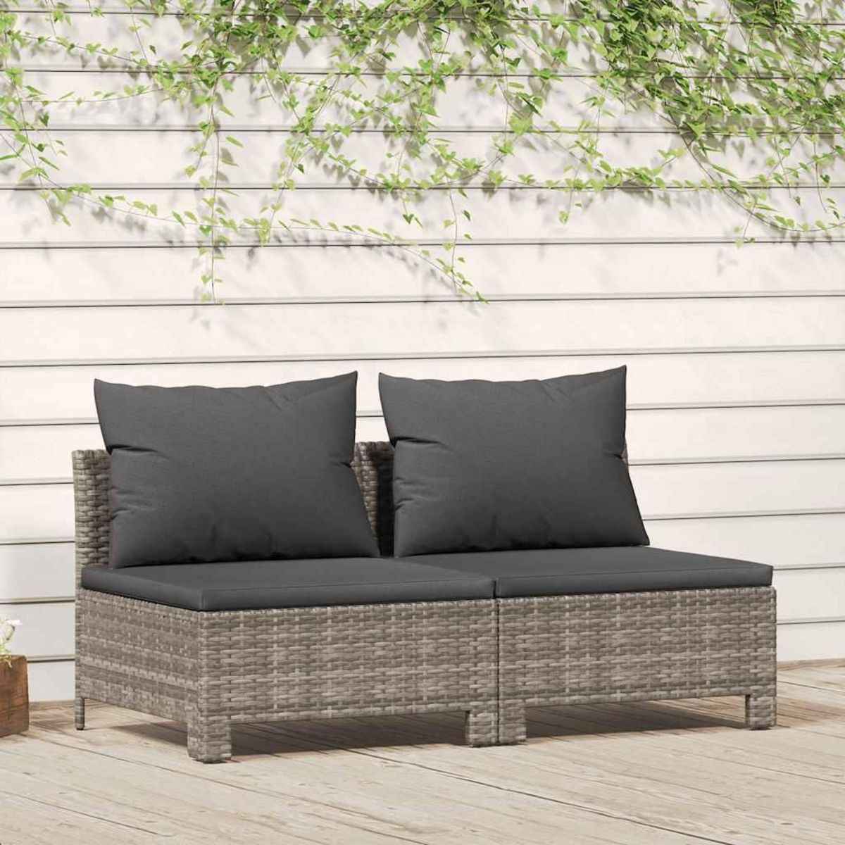 VIDAXL Canape de jardin 2 places avec coussins Gris Resine tressee