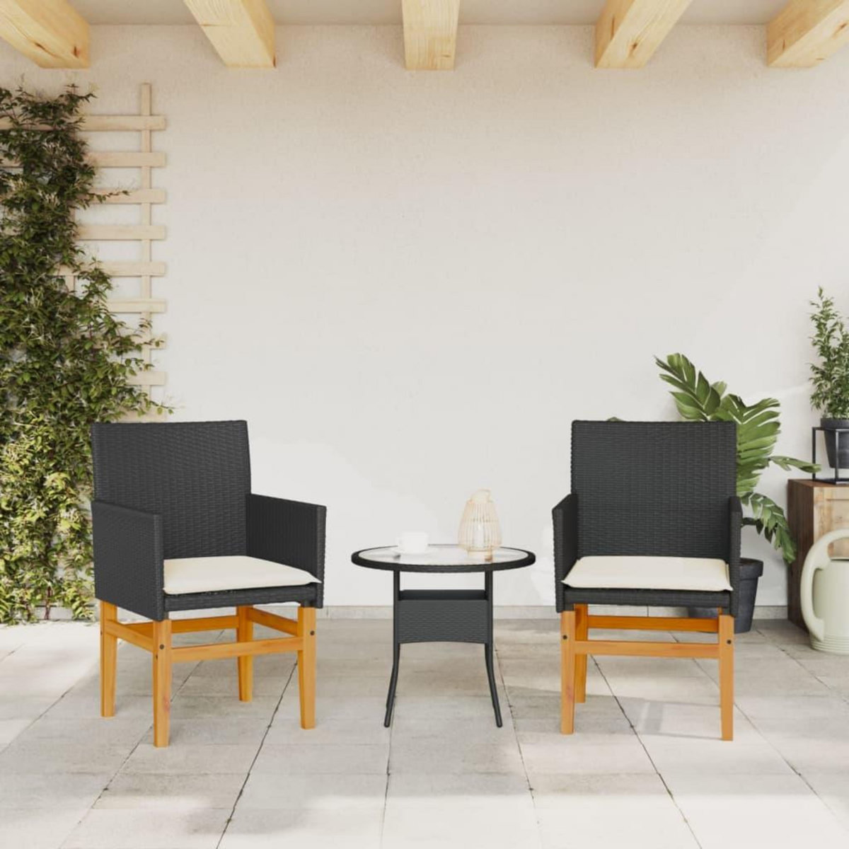 VIDAXL Chaises de jardin coussins lot de 2 noir resine tressee et bois