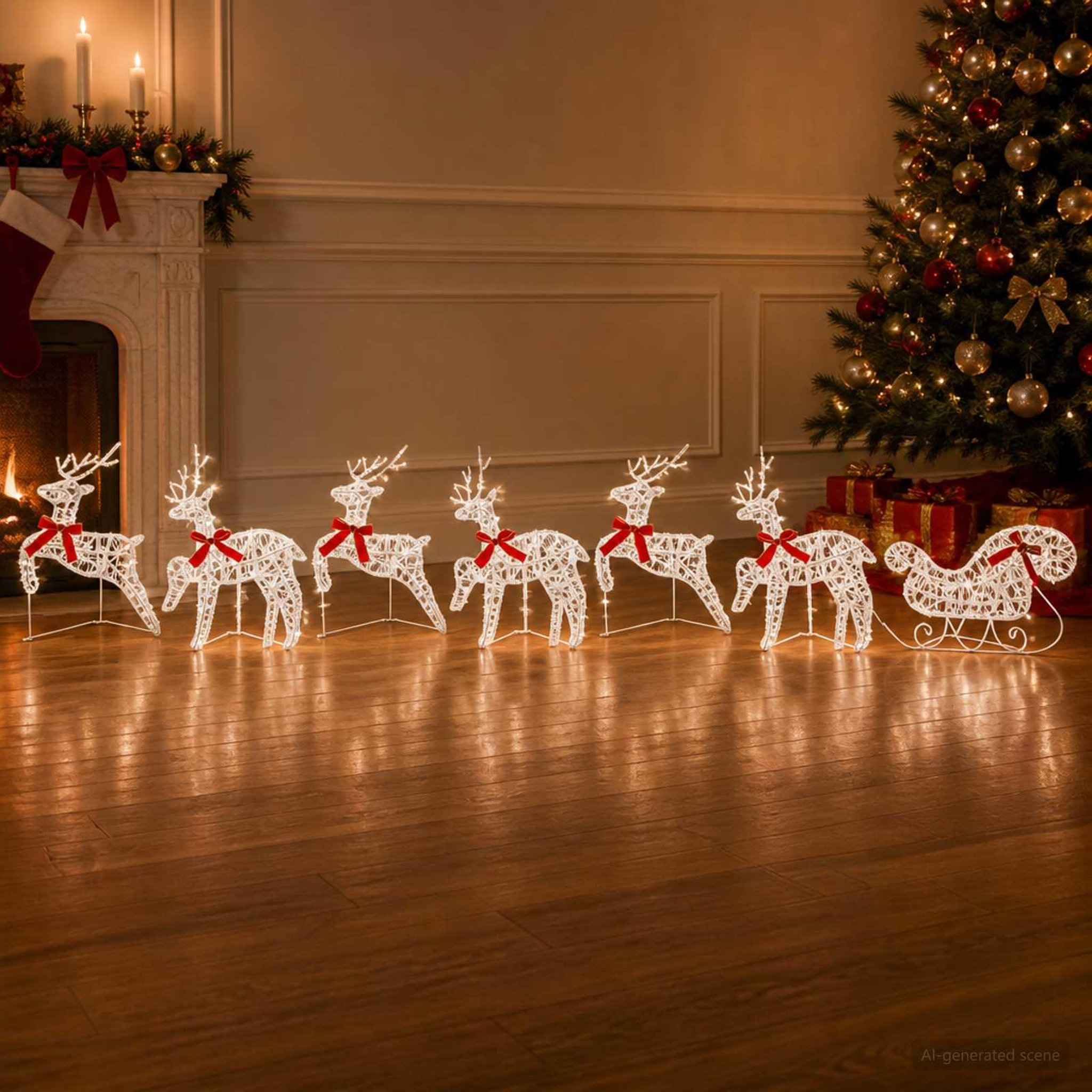 Voir la diapositive 2 : VIDAXL Renne de Noël avec traîneau 7 pc 140 LED Blanc froid