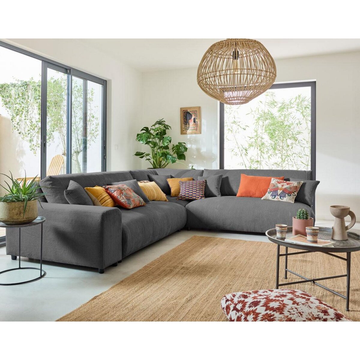 LISA DESIGN Garance - canapé modulable d'angle droit - 6 places - en velours côtelé