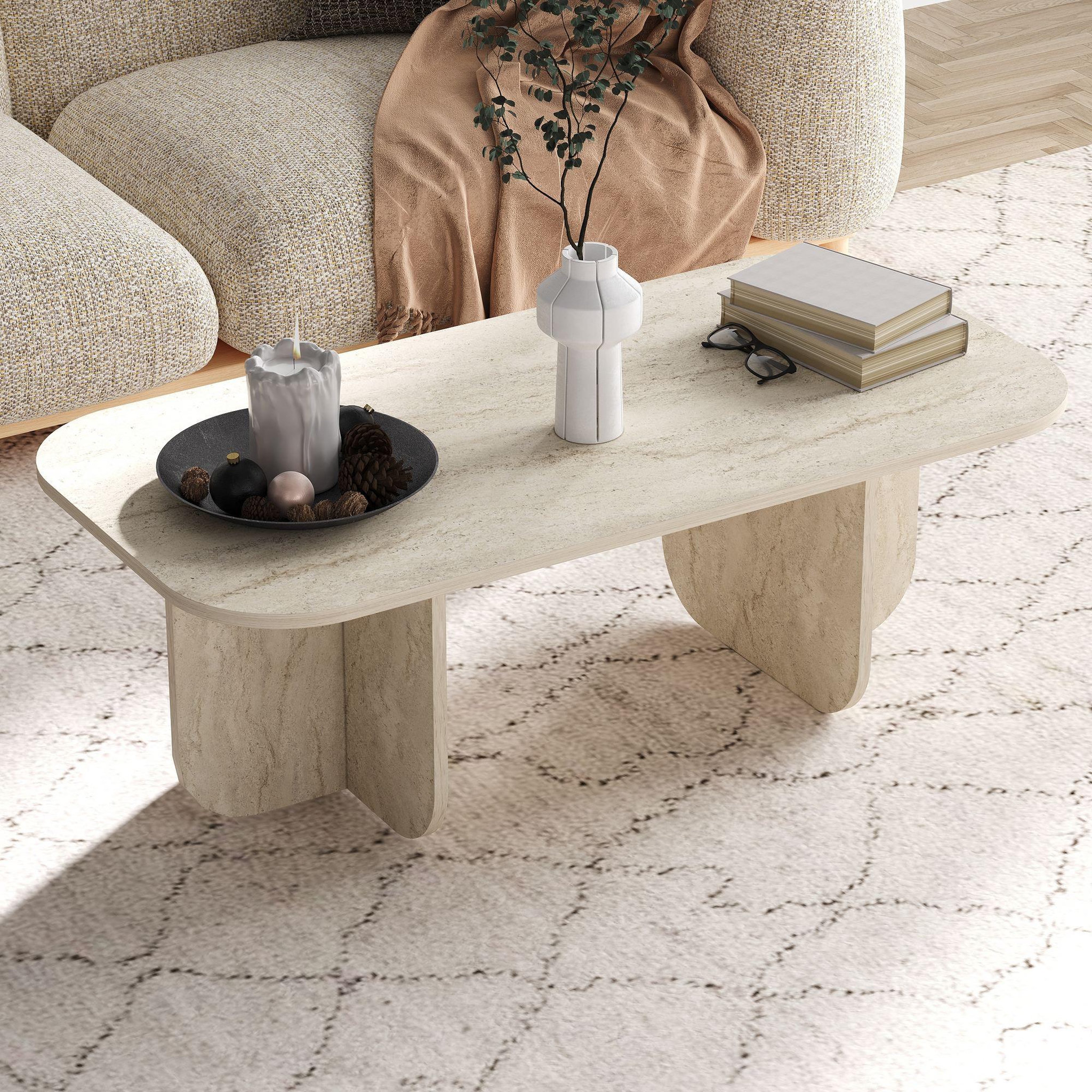 Voir la diapositive 4 : Habitat et Jardin Table basse en bois  becaj  - 120 x 60 x 41 cm - travertin