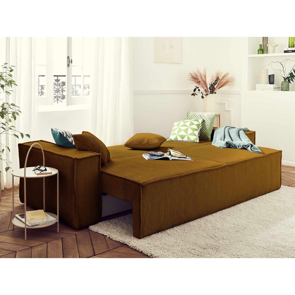 BEST MOBILIER Dellia - canapé 3 places convertible - avec coffre - en velours côtelé - style contemporain