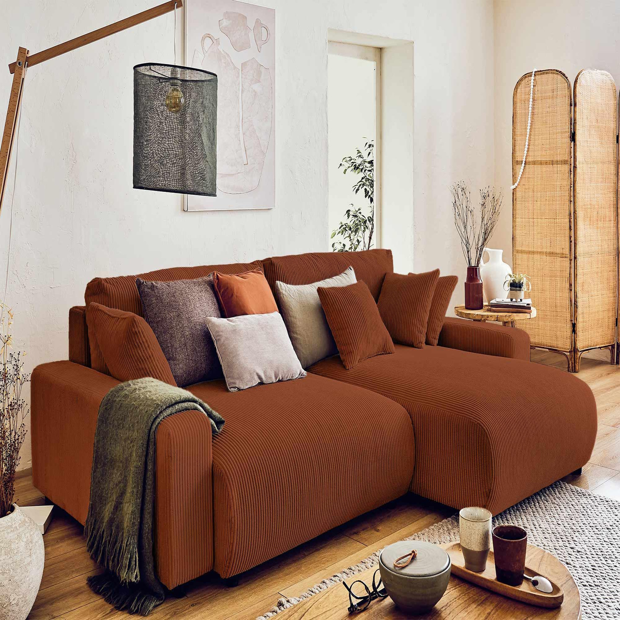 Voir la diapositive 6 : BEST MOBILIER Pivoine - canapé d'angle réversible - 4 places - convertible avec coffre - en velours côtelé