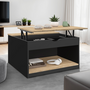 Voir la diapositive 2 : ID MARKET Table basse plateau relevable carrée ELEA avec coffre bois noir et façon hêtre