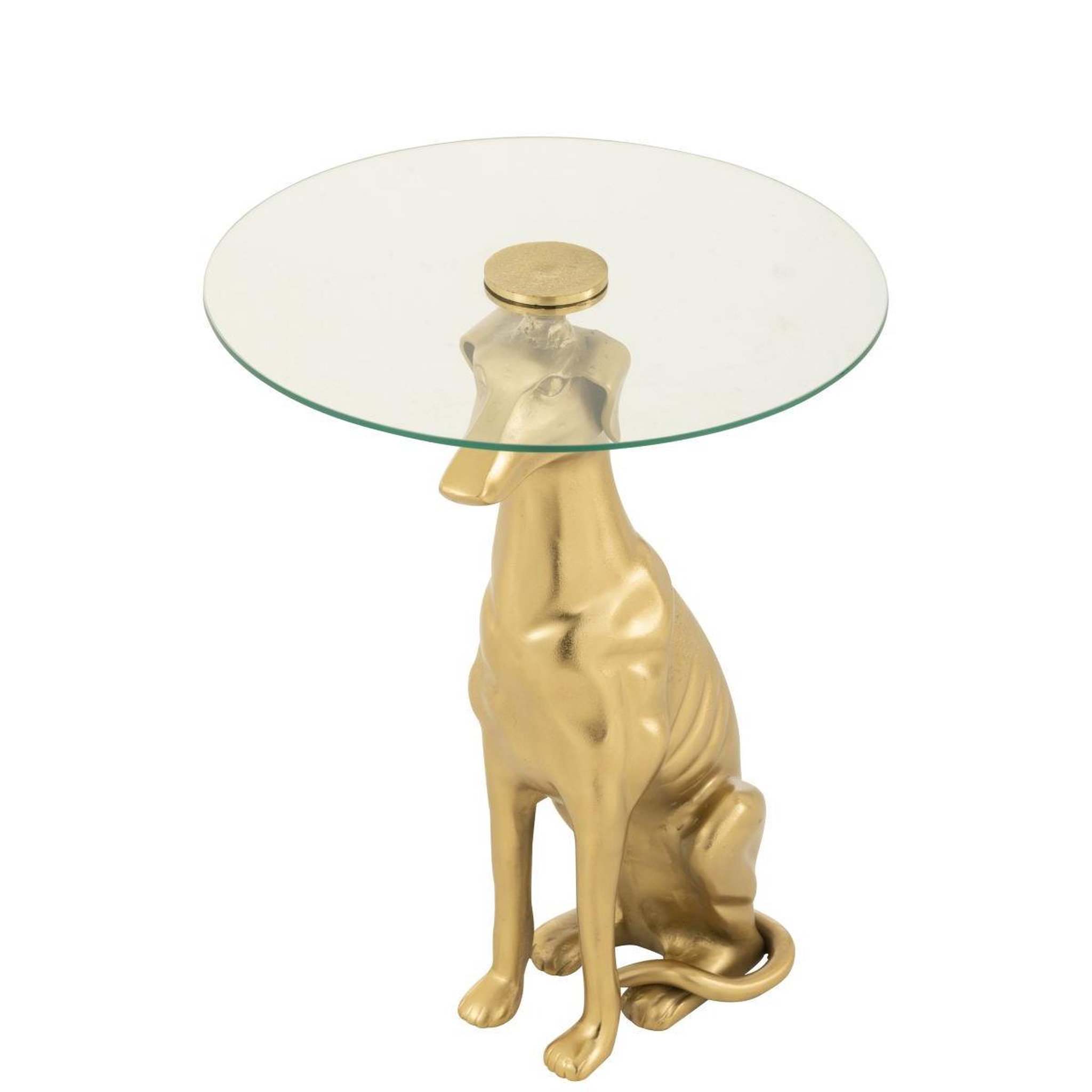 Voir la diapositive 2 : J-LINE Table d'Appoint en Verre  Dog  57cm Doré