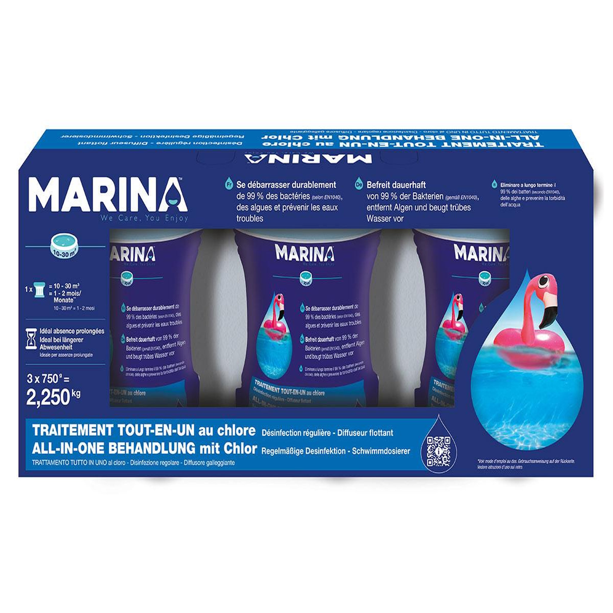 MARINA Lot de 3 - Traitement tout-en-un au chlore en diffuseur flottant pour 10 à 30 m³ - Marina